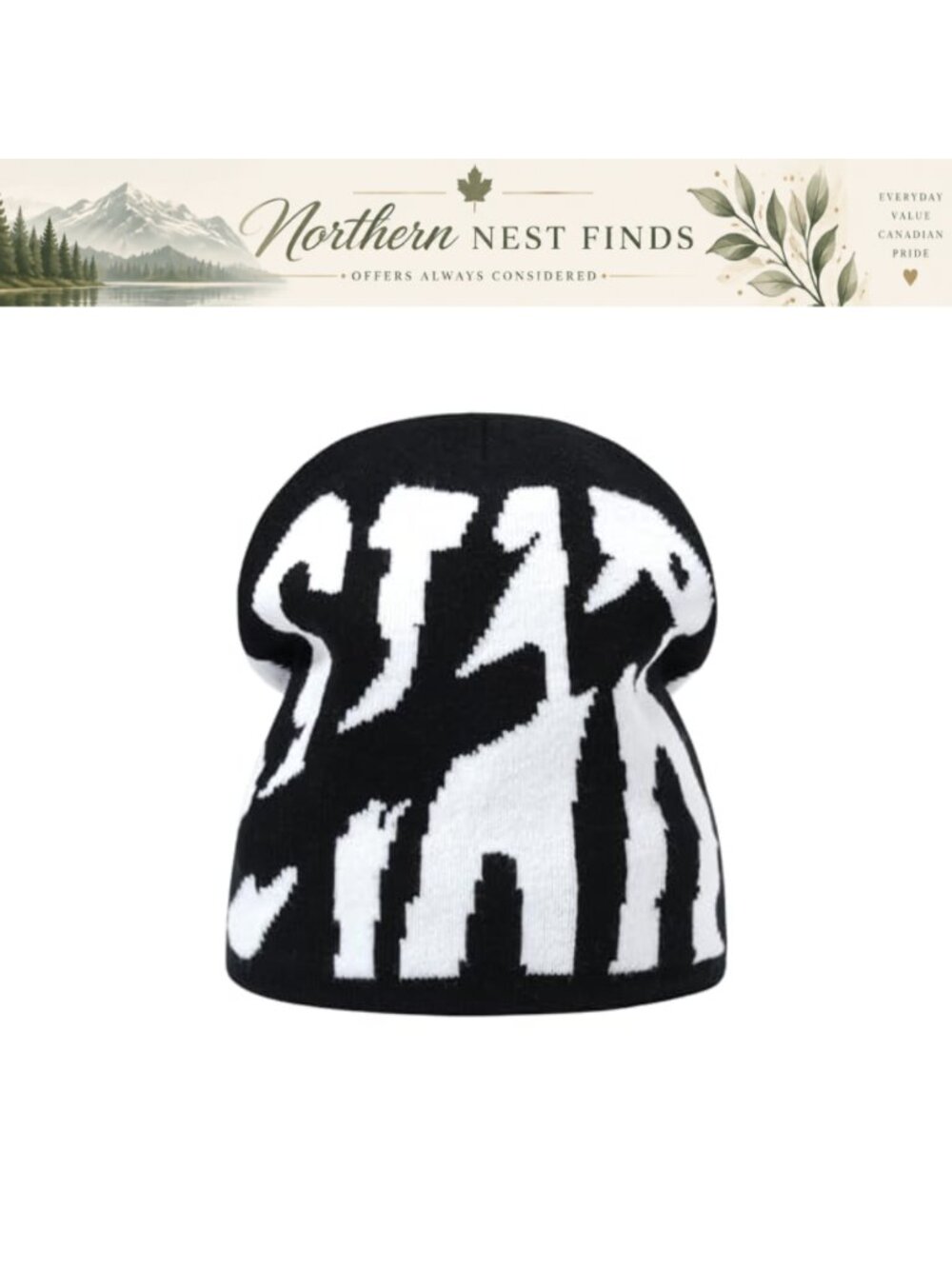 Star Design Knitted Beanie Wool-Acrylic Blend Warm Winter Hat